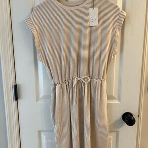 Striped Beige Dress with Drawstring Waist